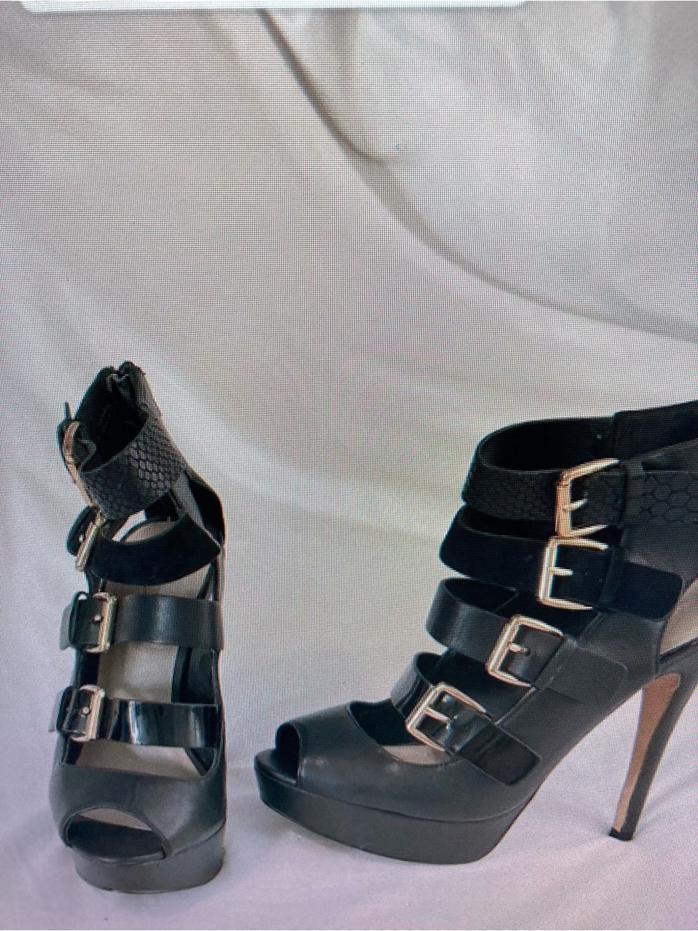 Black Strappy High Heel Platform Sandals - Women's Fashion